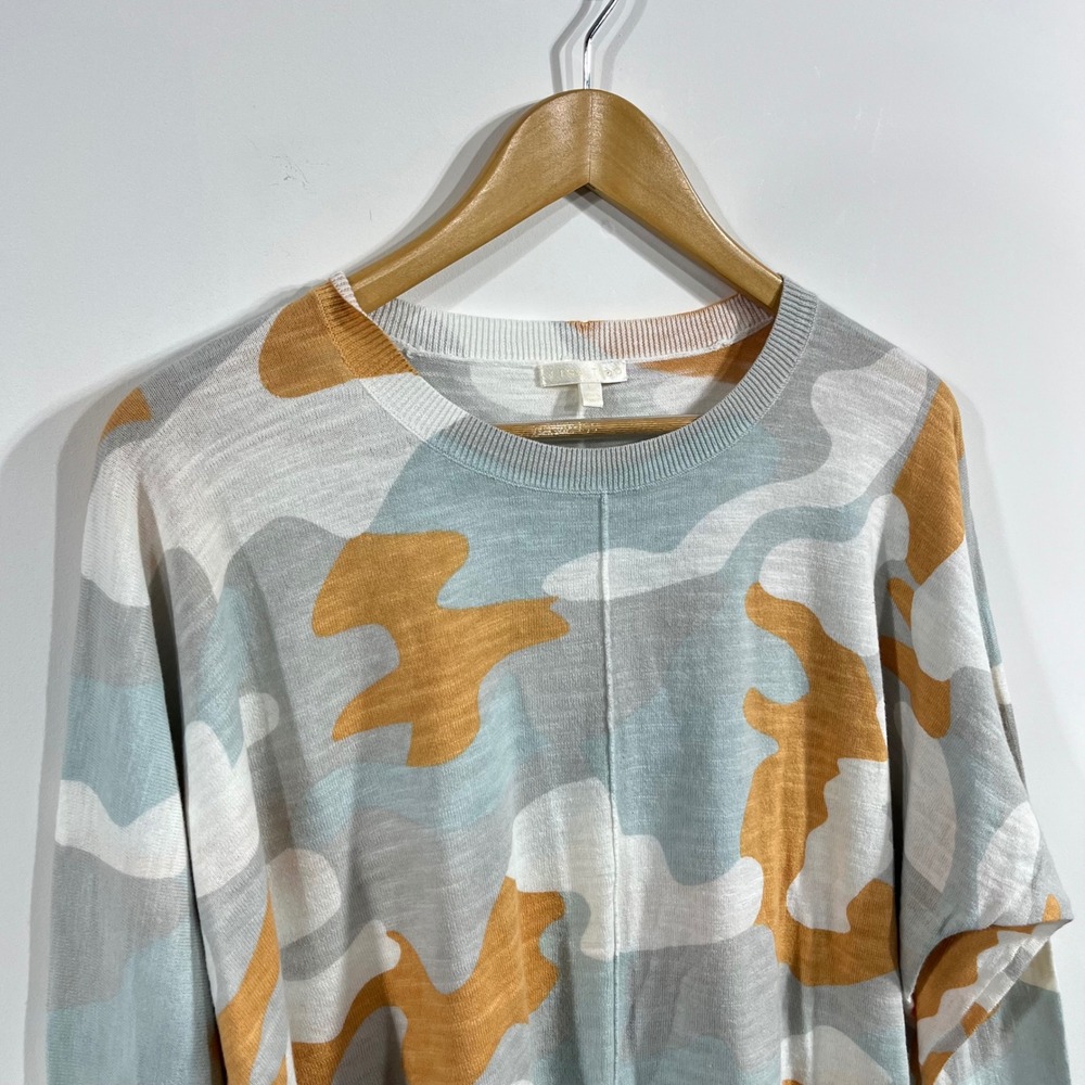 Lisa Todd Womens Camo Pop Cotton Knit Crewneck Pullover Sweater‎ Large Blue Gray - Picture 3 of 10